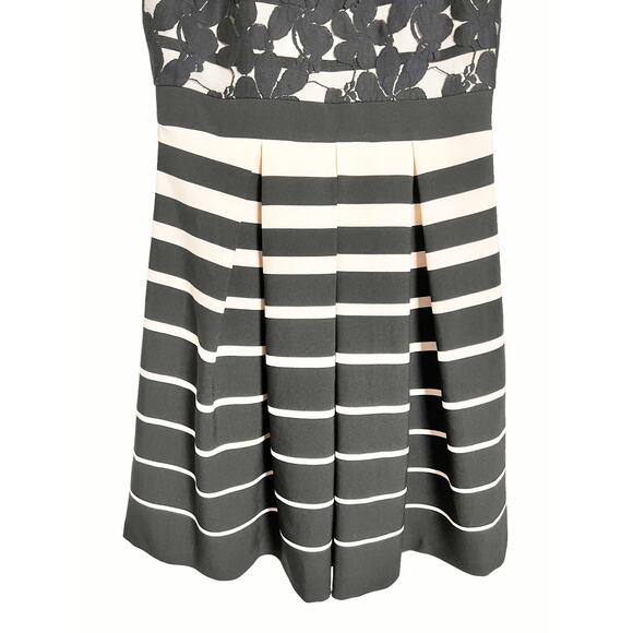 Danny and Nicole Black Pink Striped Floral Lace Pleated A-Line Cocktail Dress 6 - Picture 4 of 7